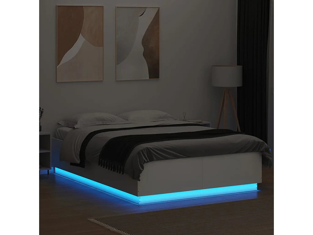 Bedframe met LED-verlichting bewerkt hout wit 160x200 cm BE427346