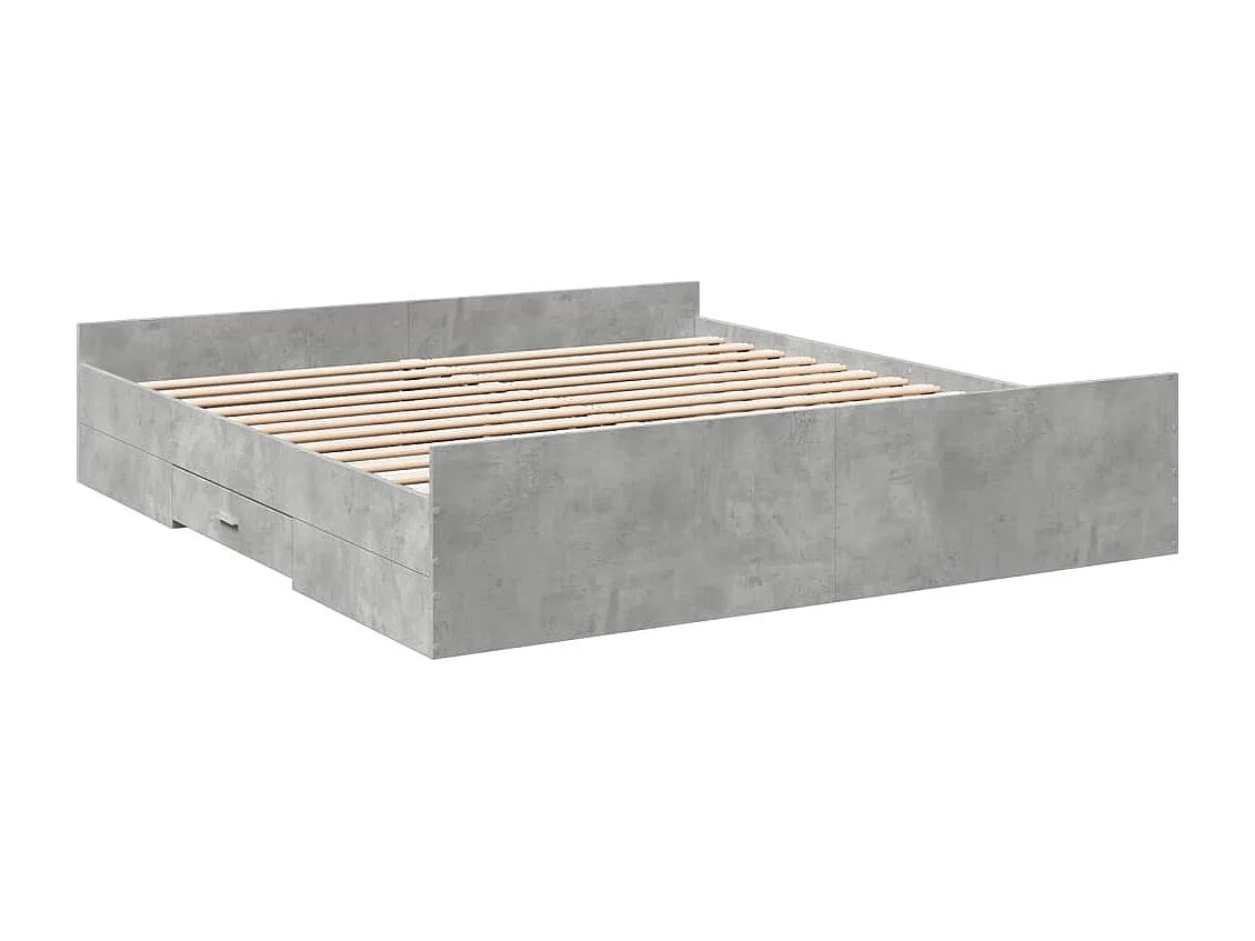 Lit double à tiroirs gris béton 180x200 cm bois d'ingénierie FR14761
