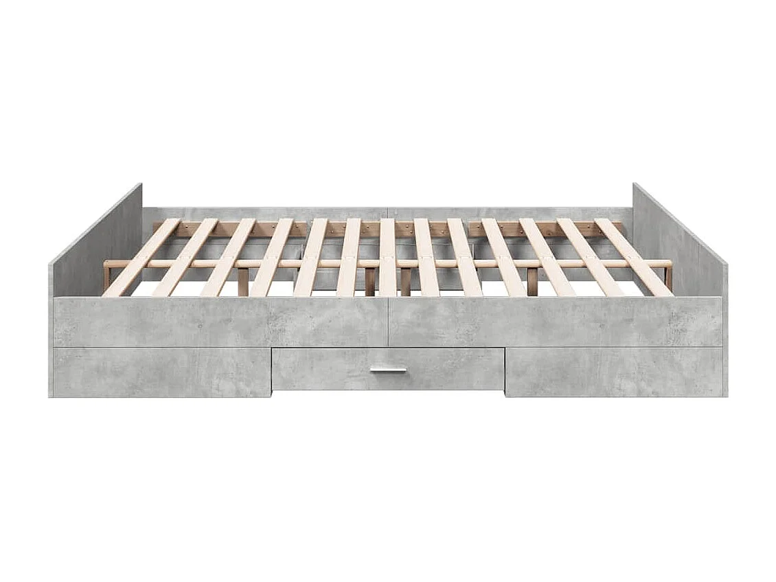 Lit double à tiroirs gris béton 180x200 cm bois d'ingénierie FR14761