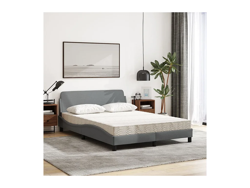 Cama com colchão 140x190 cm tecido cinzento-claro PT336378
