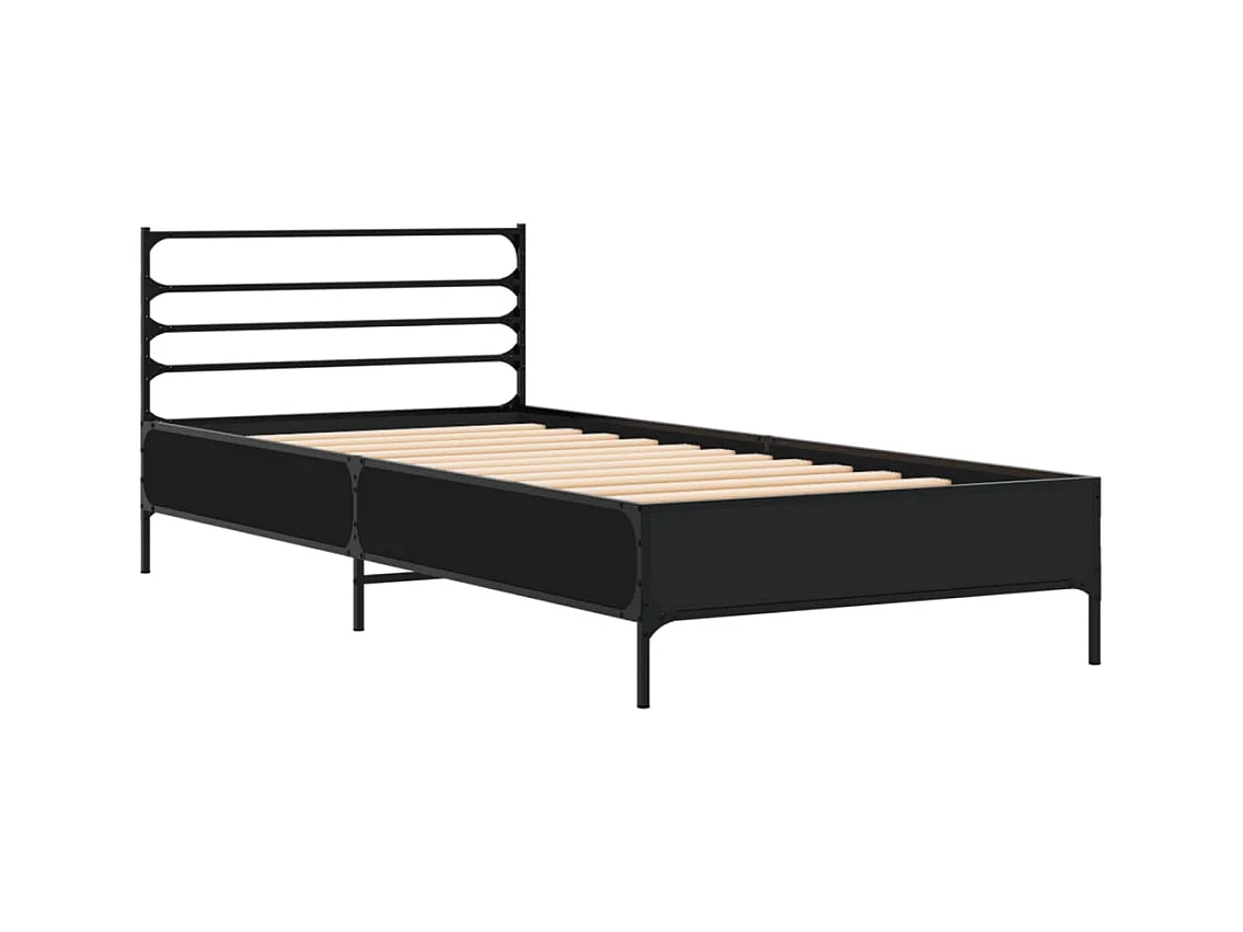 Cama 90x190 cm derivados de madeira e metal preto PT728752