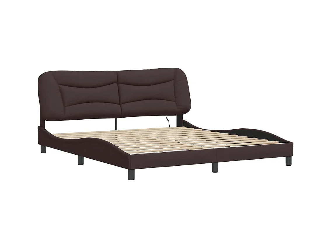 Lit double avec lumières LED marron foncé 180x200 cm tissu FR54325