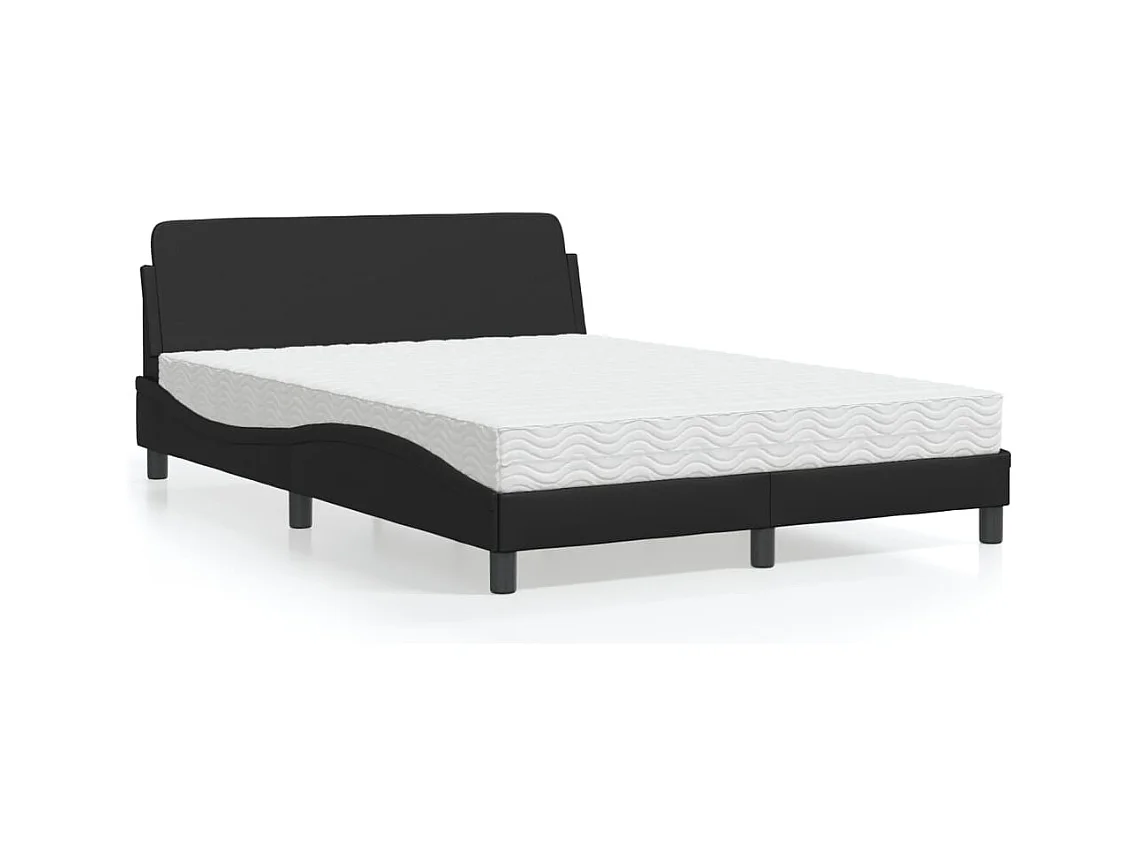 Lit adulte + matelas noir 140x190 cm similicuir FR15892
