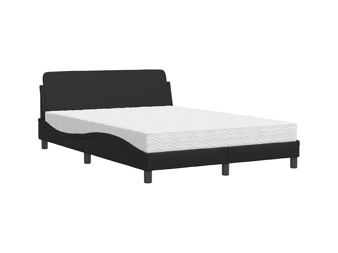 Lit adulte + matelas noir 140x190 cm similicuir FR15892