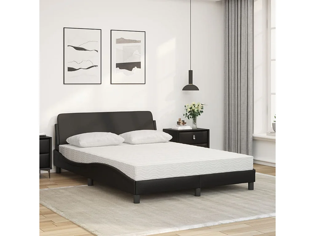 Cama com colchão 140x190 cm couro artificial preto PT134386