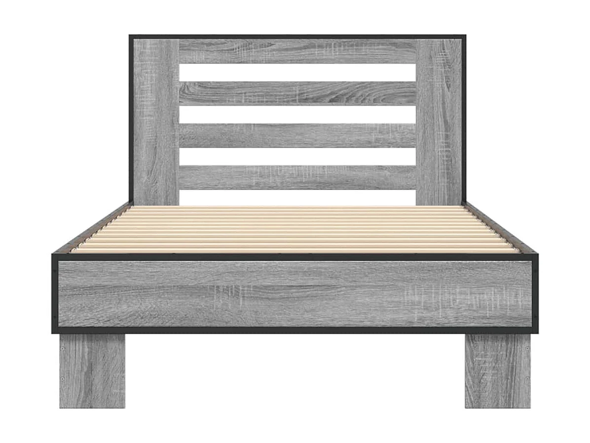 Bedframe bewerkt hout en metaal grijs sonoma eiken 100x200 cm BE346579