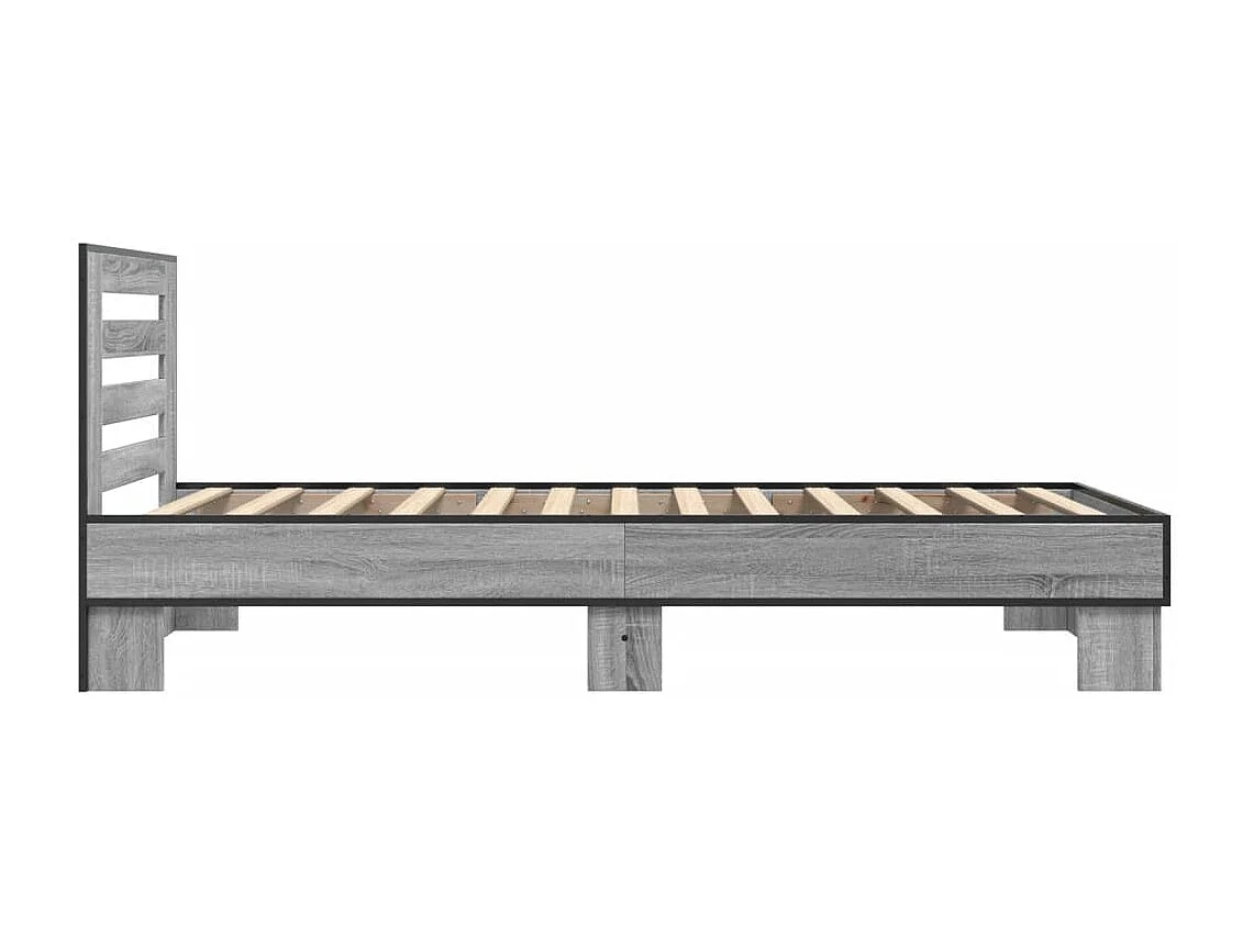 Bedframe bewerkt hout en metaal grijs sonoma eiken 100x200 cm BE346579