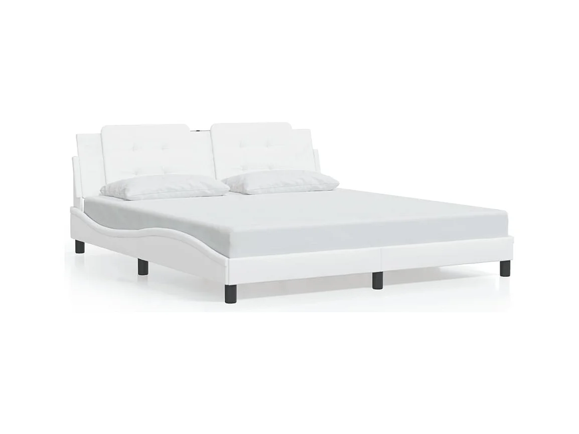 Lit double + tête de lit Blanc 180x200 cm Similicuir FR64406