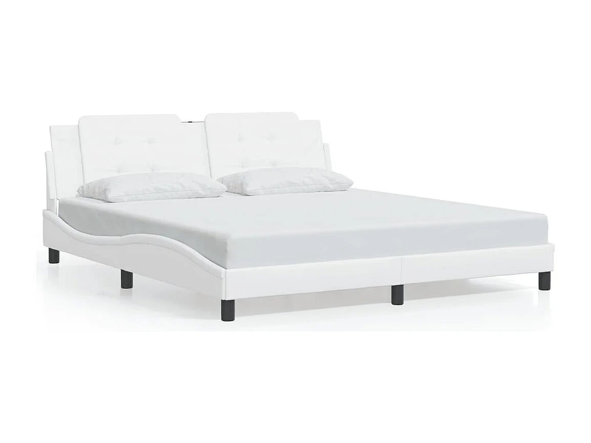 Cama c/ cabeceira 180x200 cm couro artificial branco PT777972