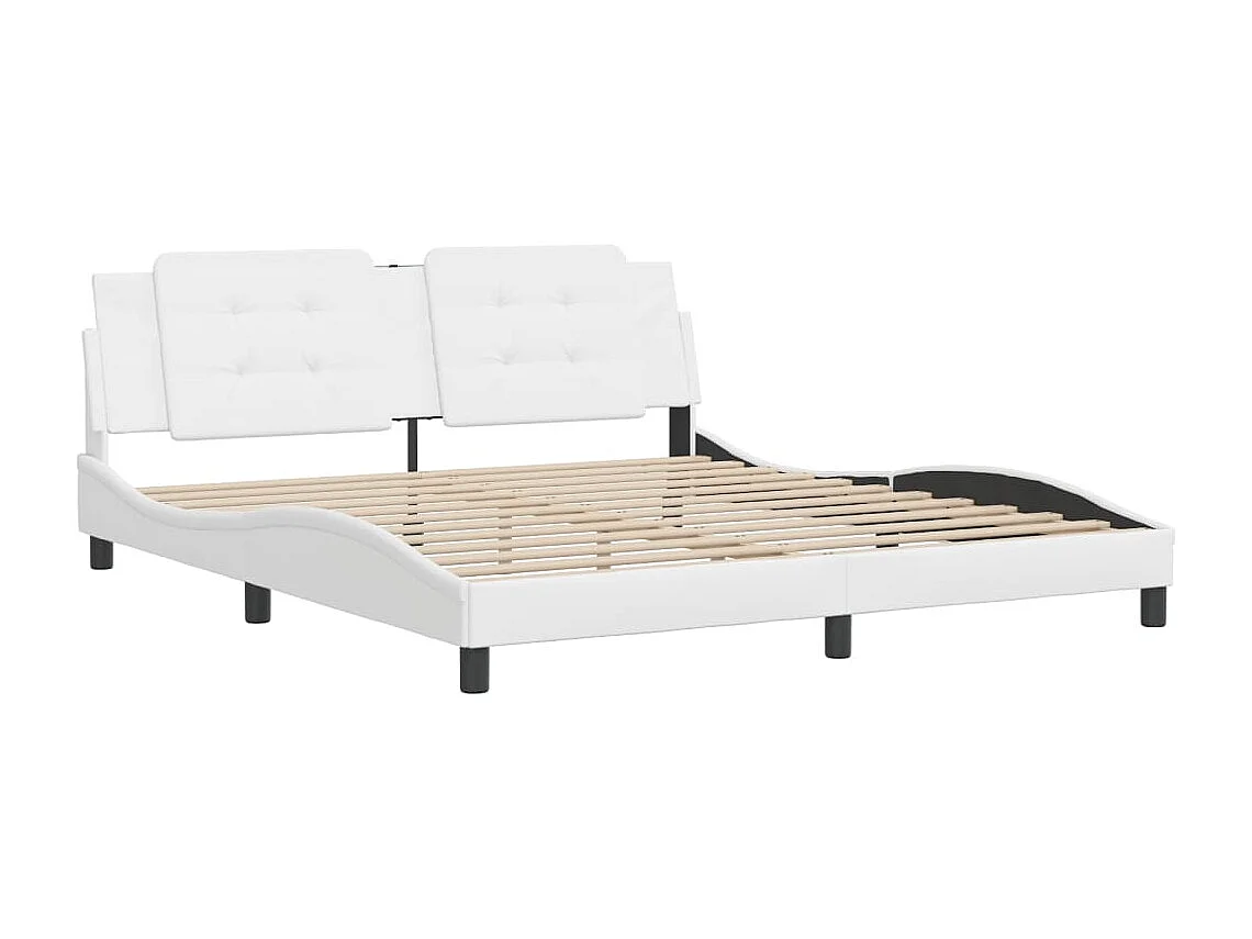 Cama c/ cabeceira 180x200 cm couro artificial branco PT777972