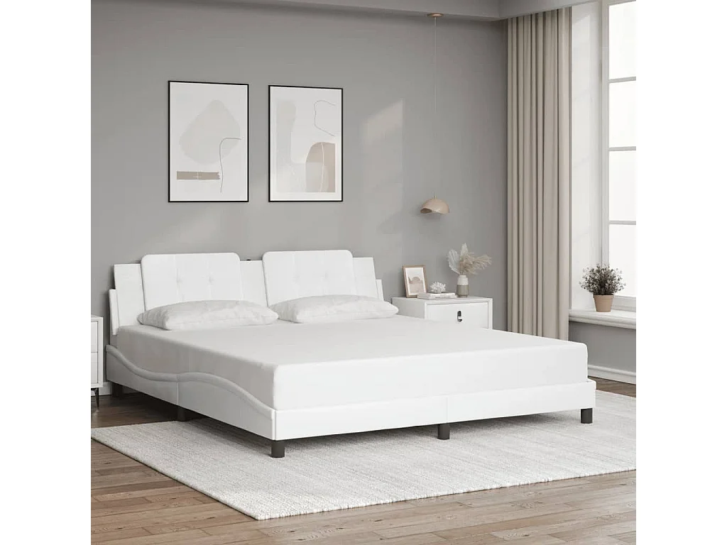 Cama c/ cabeceira 180x200 cm couro artificial branco PT777972
