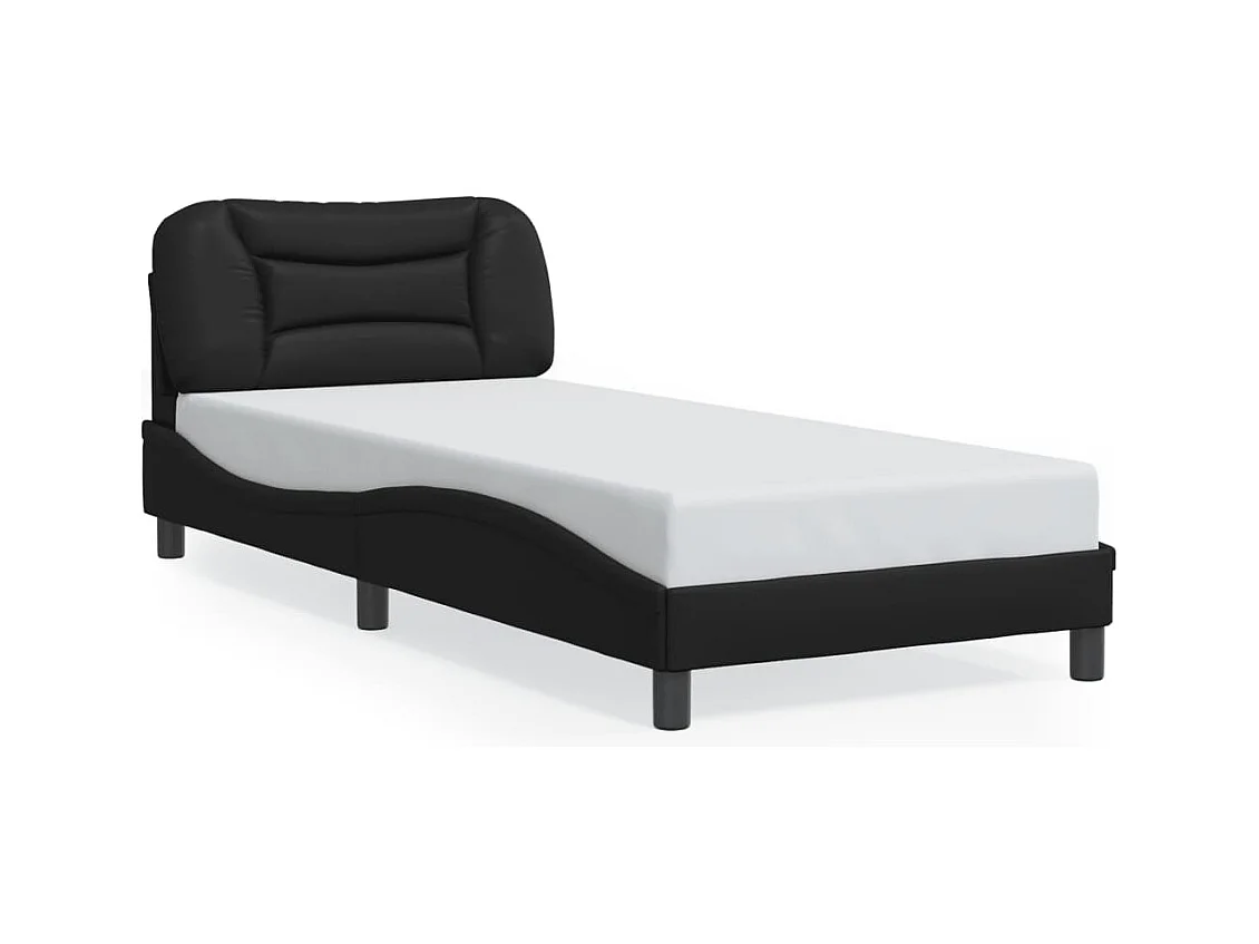 Cama c/ luzes LED 90x190 cm couro artificial preto PT262287