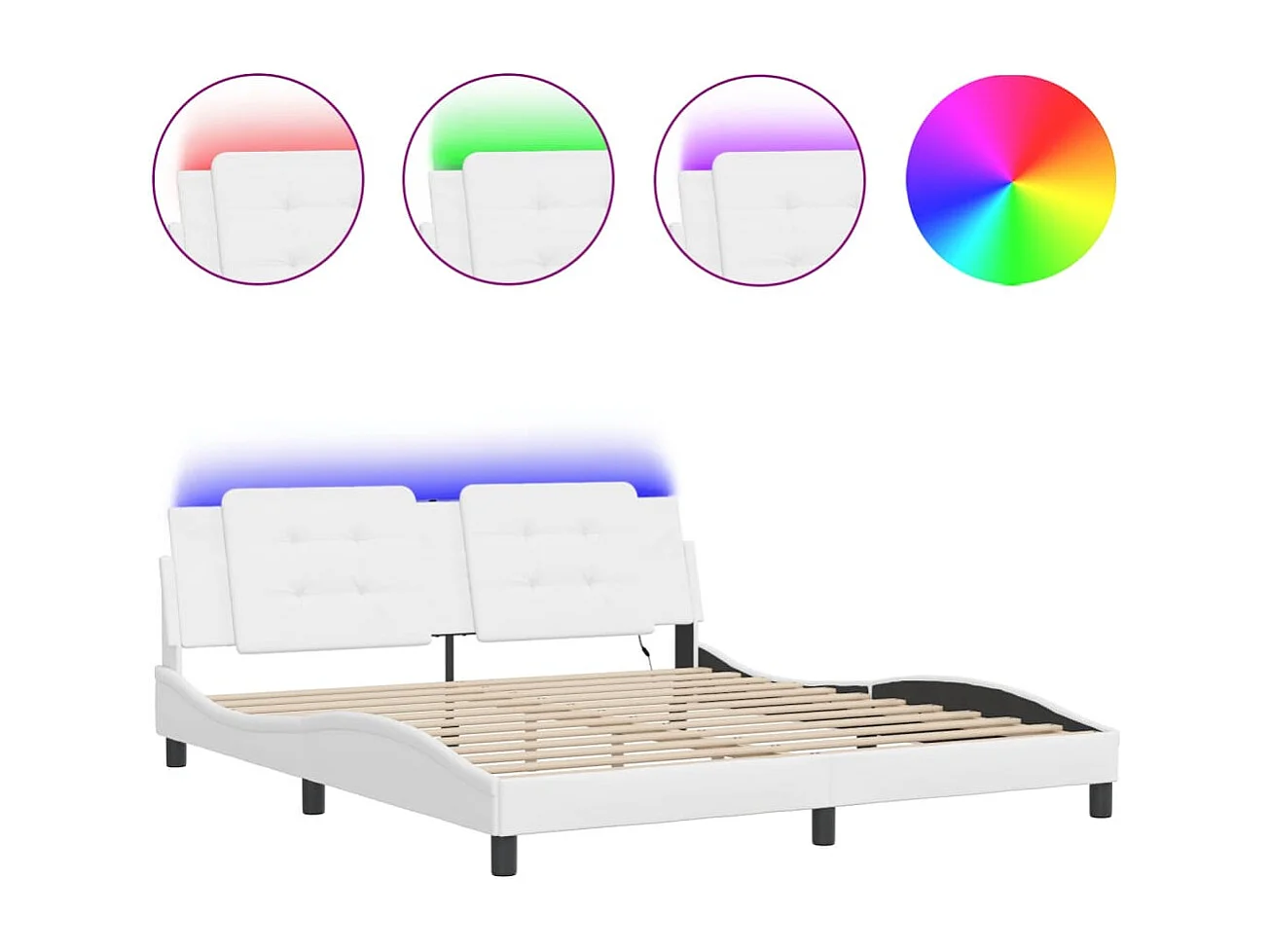 Lit double avec lumières LED noir 180x200 cm similicuir FR39949