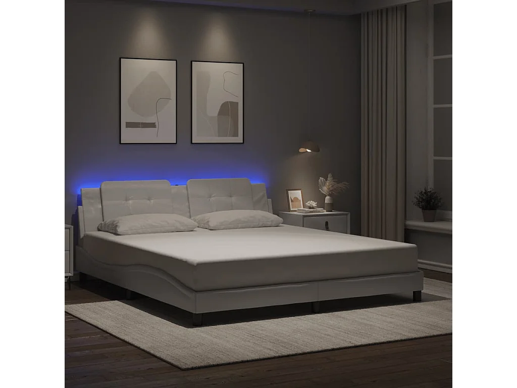 Lit double avec lumières LED noir 180x200 cm similicuir FR39949