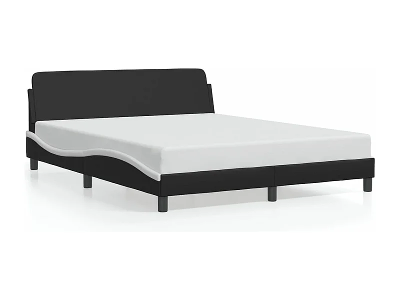 Cama 160x200cm - cabecero cuero sintético negro blanco ES961964