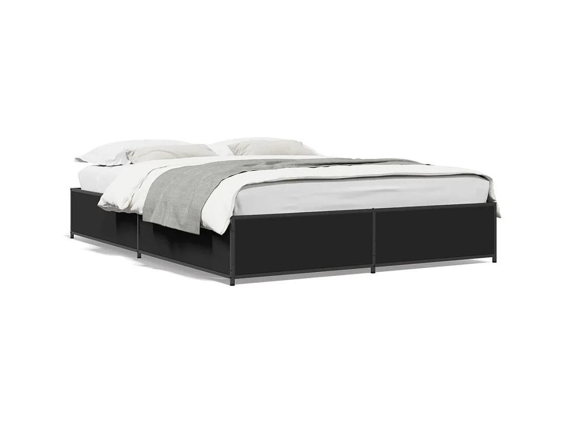 Bedframe bewerkt hout metaal zwart 150x200 cm BE388278