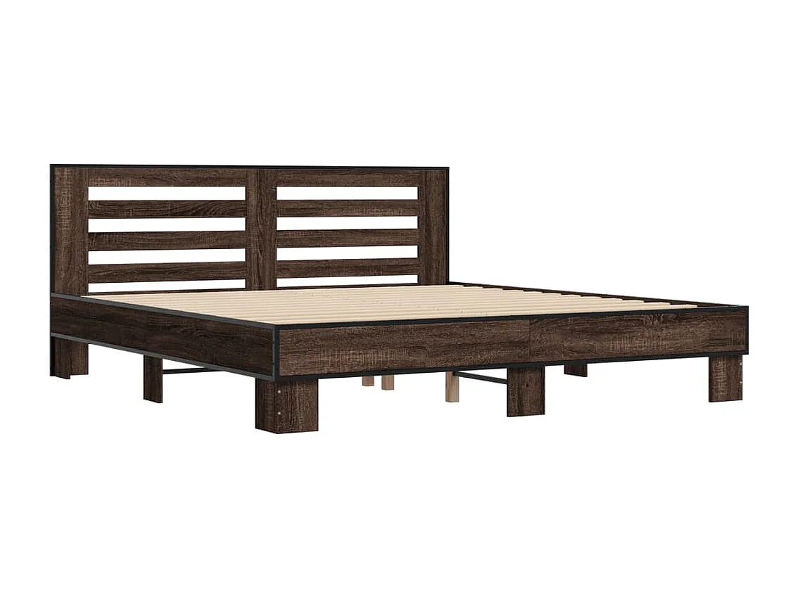 Lit double chêne marron 200x200 cm bois d'ingénierie et métal FR68429