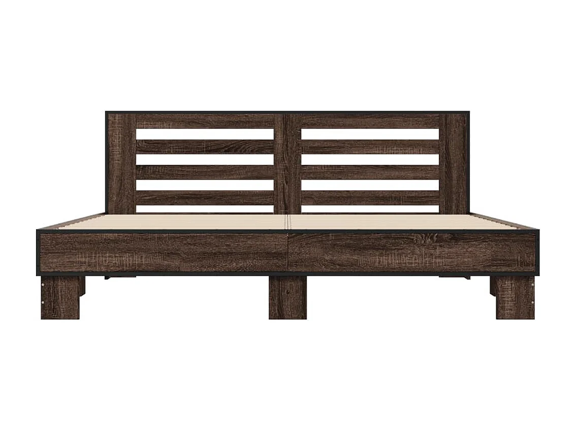 Lit double chêne marron 200x200 cm bois d'ingénierie et métal FR68429