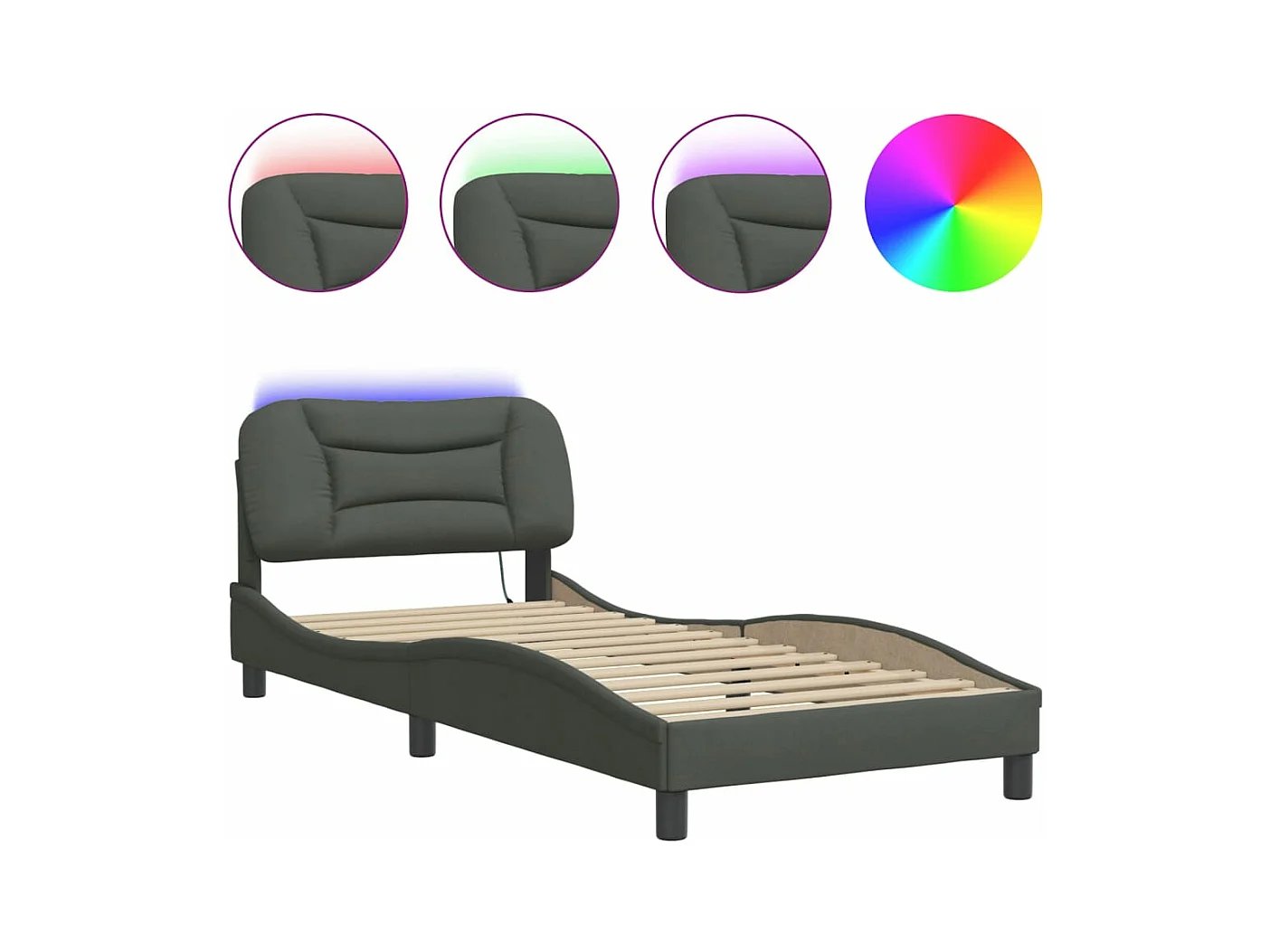 Cama c/ luzes LED 90x200 cm tecido cinzento-escuro PT239801