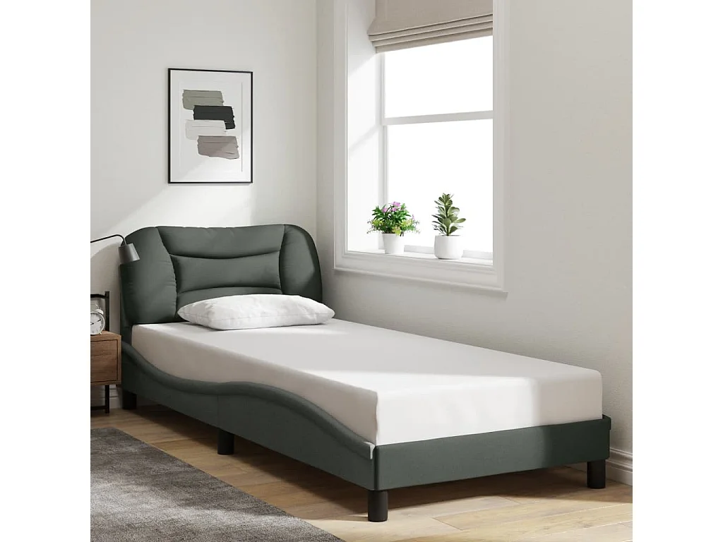 Cama c/ luzes LED 90x200 cm tecido cinzento-escuro PT239801