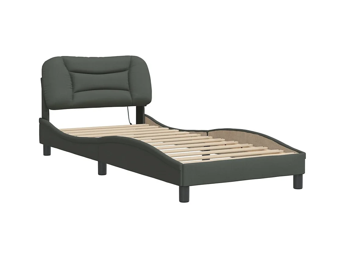 Lit simple avec lumières LED gris foncé 90x200 cm tissu FR69212