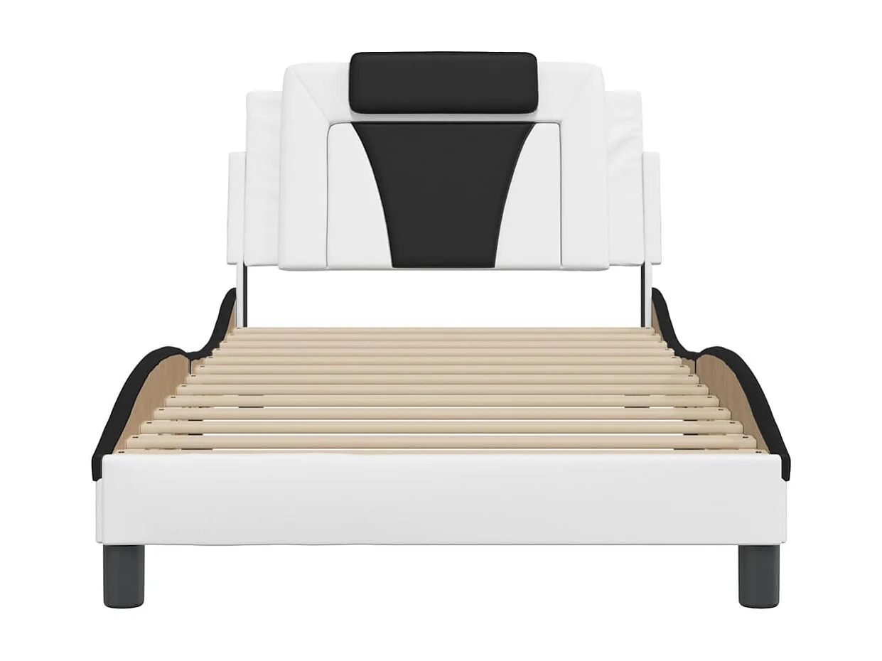 Lit simple et tête de lit blanc et noir 100x200 cm similicuir FR18664