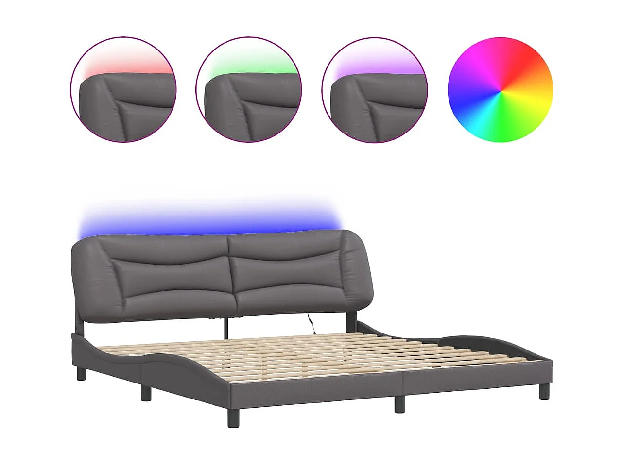 Lit double avec lumières LED gris 200x200 cm similicuir FR56923