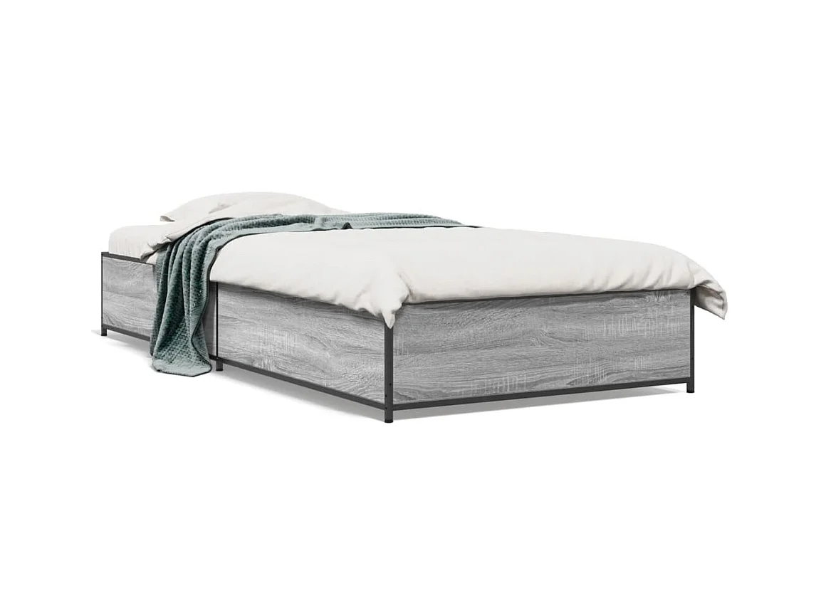 Lit simple sonoma gris 75x190 cm bois d'ingénierie et métal FR30235