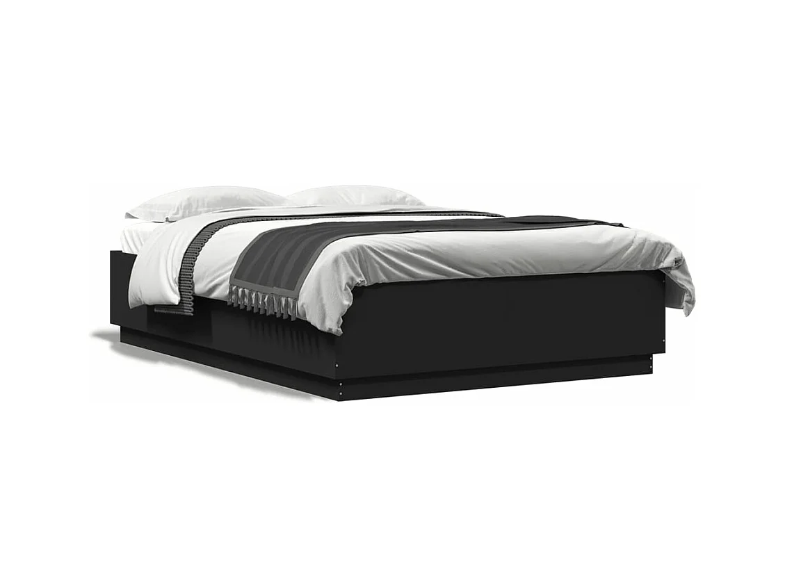Lit double avec lumières LED noir 160x200cm bois d'ingénierie FR21773
