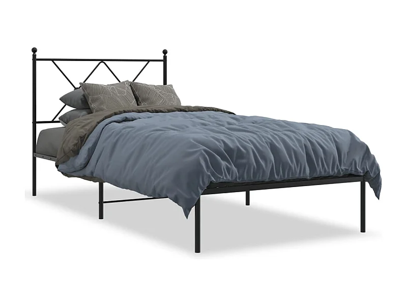 Lit simple métal + tête de lit noir 90x200 cm FR78300