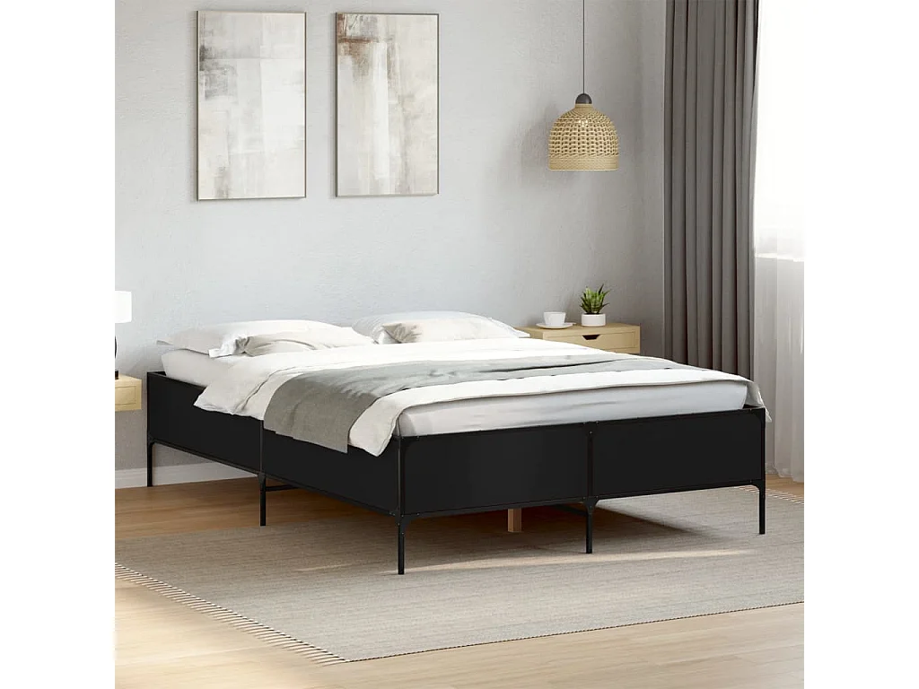Cama 160x200 cm derivados de madeira/metal preto PT459533