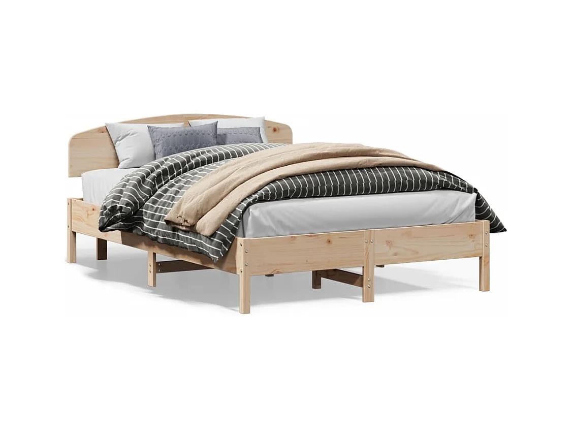 Lit double + tête de lit 140x200 cm bois de pin massif FR56481
