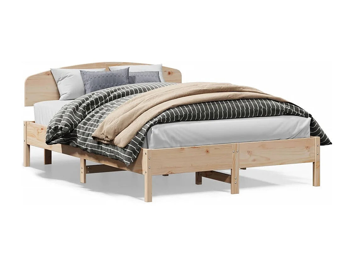 Lit double + tête de lit 140x200 cm bois de pin massif FR56481