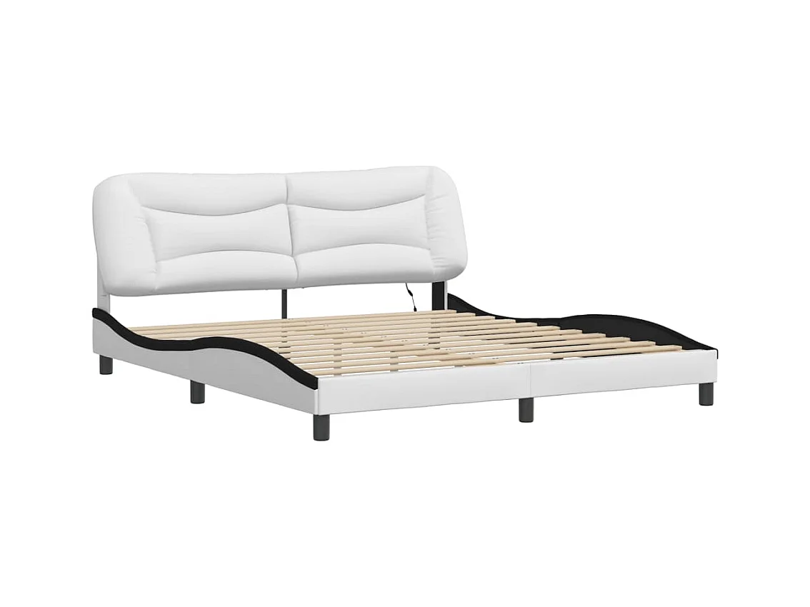 Lit double avec lumières LED blanc noir 180x200 cm similicuir FR96054
