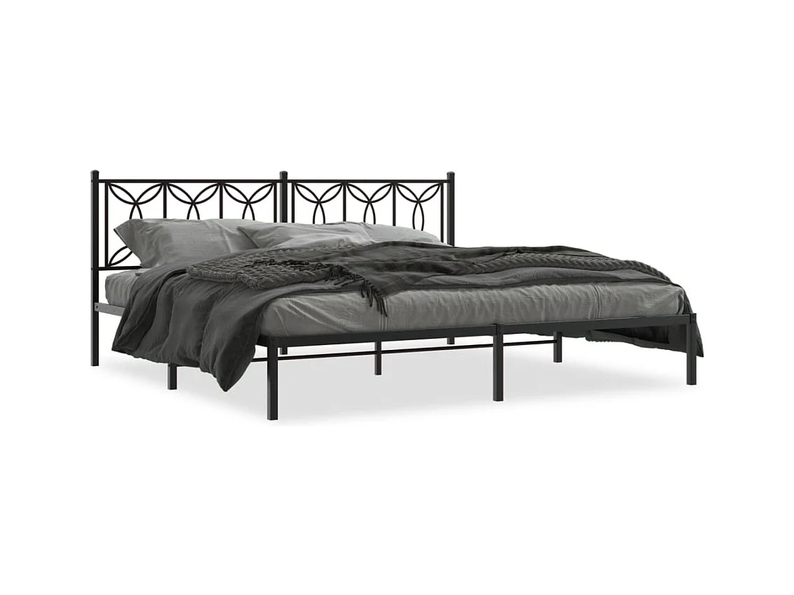 Lit double métal + tête de lit noir 193x203 cm FR83284
