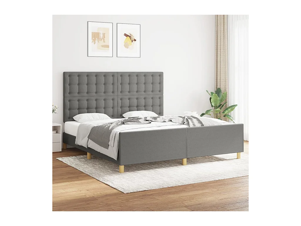 Lit double + tête de lit Gris foncé 180 x 200 cm Tissu FR23571