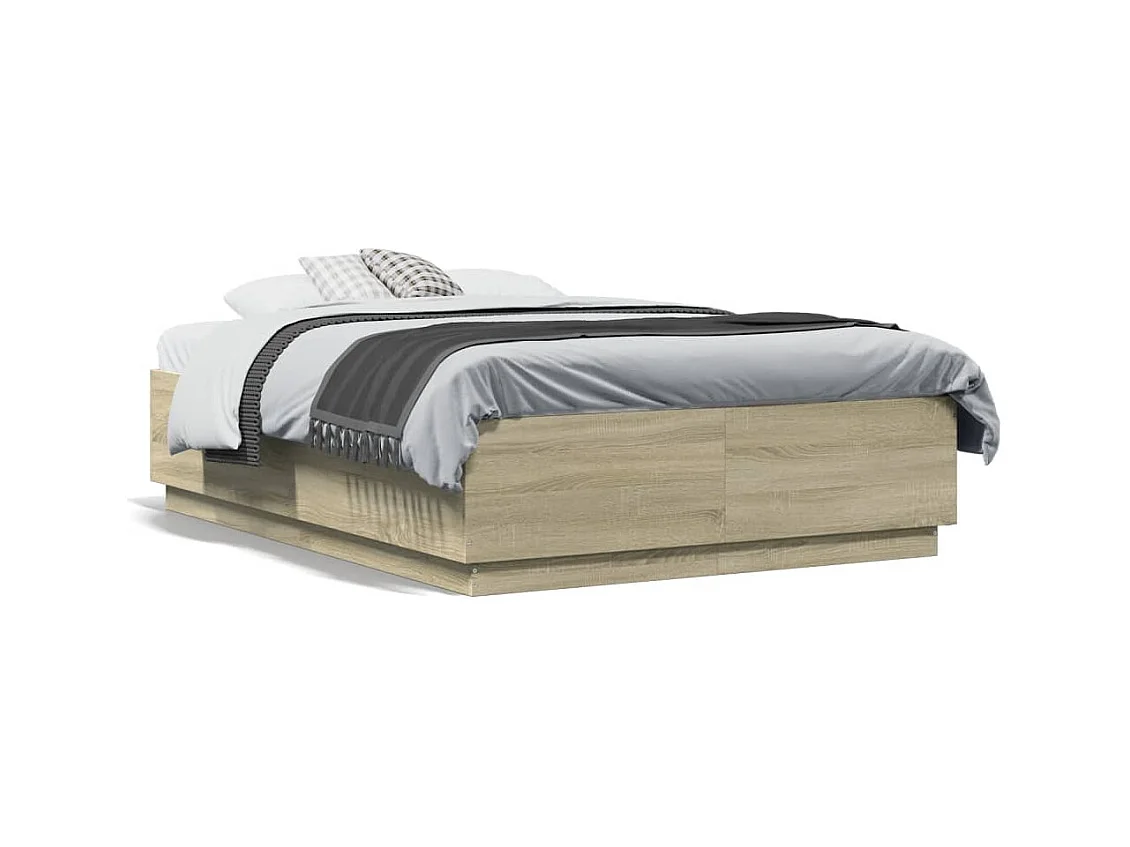 Lit double avec lumières LED chêne sonoma 140x190 cm FR70682
