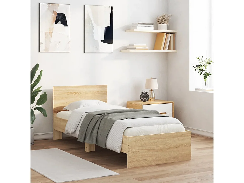 Bedframe met hoofdbord en LED sonoma eikenkleurig 75x190 cm BE469358