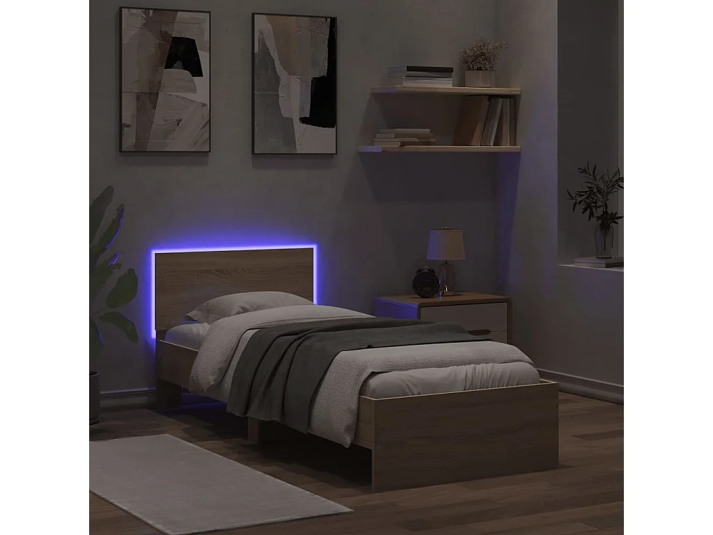 Bedframe met hoofdbord en LED sonoma eikenkleurig 75x190 cm BE469358
