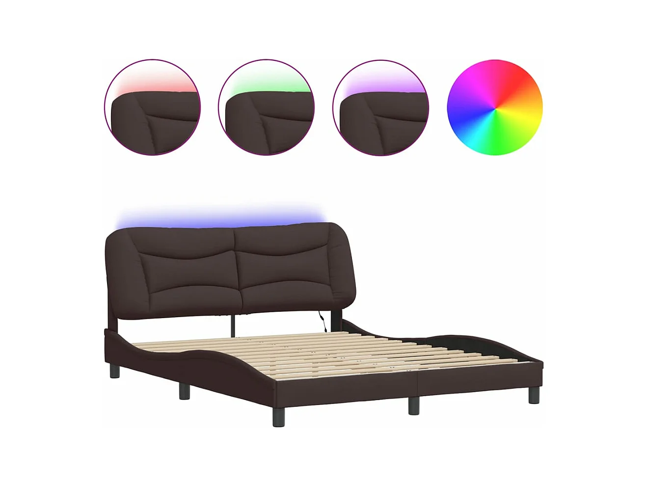 Cama matrimonial- 160x200 cm con luces LED tela marrón oscuro ES823052