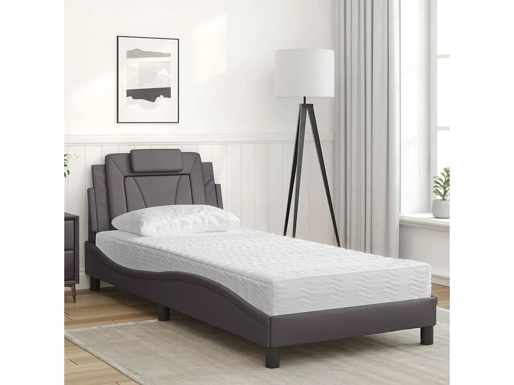 Bed met matras kunstleer grijs 90x190 cm BE377059
