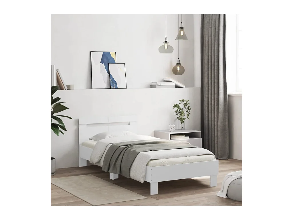 Lit simple et tête de lit blanc 100x200 cm bois d'ingénierie FR82683