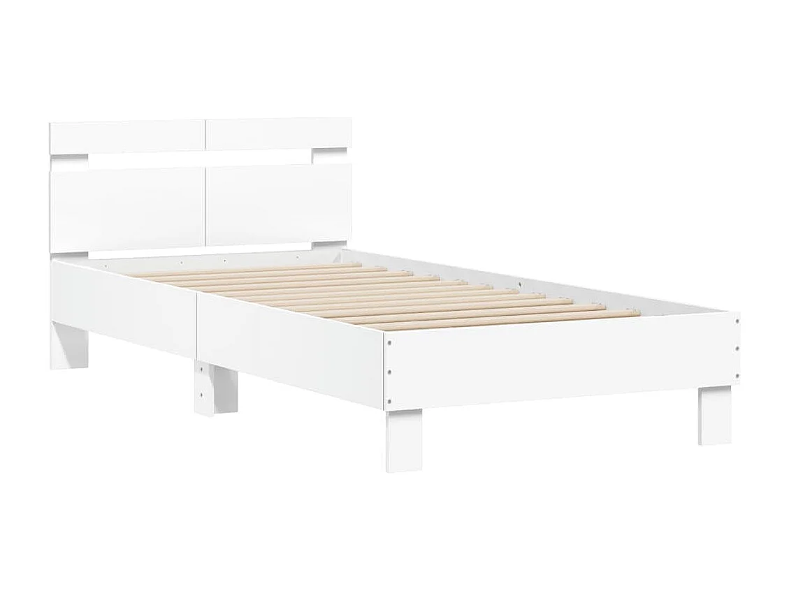 Bedframe met hoofdbord bewerkt hout wit 100x200 cm BE962173