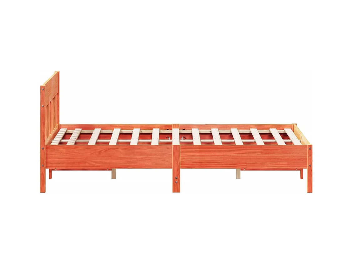 Lit double et tête de lit cire marron 120x200 cm bois de pin FR30403
