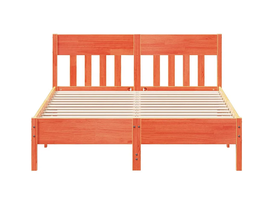 Lit double et tête de lit cire marron 120x200 cm bois de pin FR30403