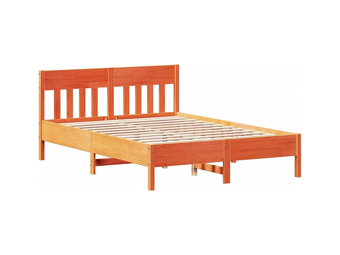Lit double et tête de lit cire marron 120x200 cm bois de pin FR30403