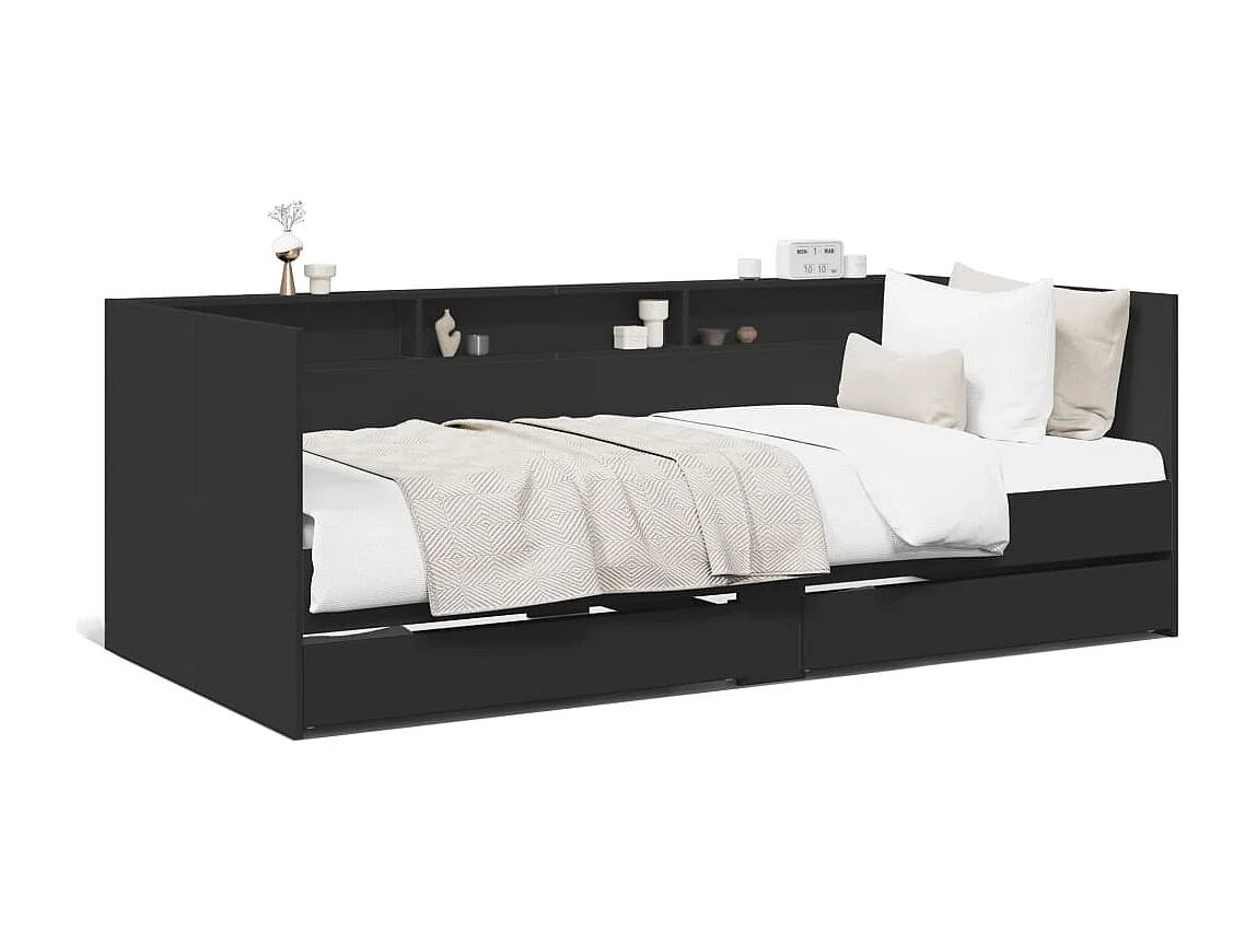Lit de jour avec tiroirs noir 100x200 cm bois d'ingénierie FR29326