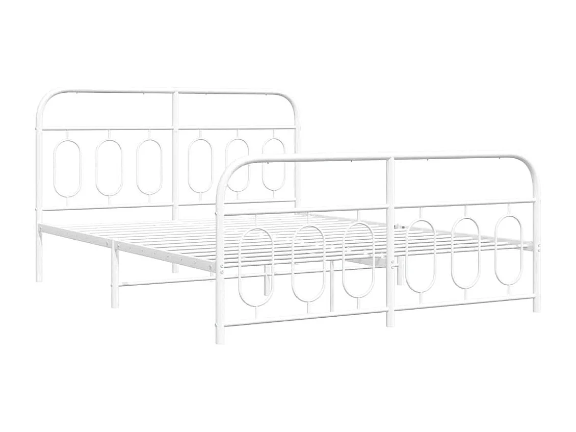 Lit double métal + tête de lit/pied de lit blanc 140x190cm FR11243