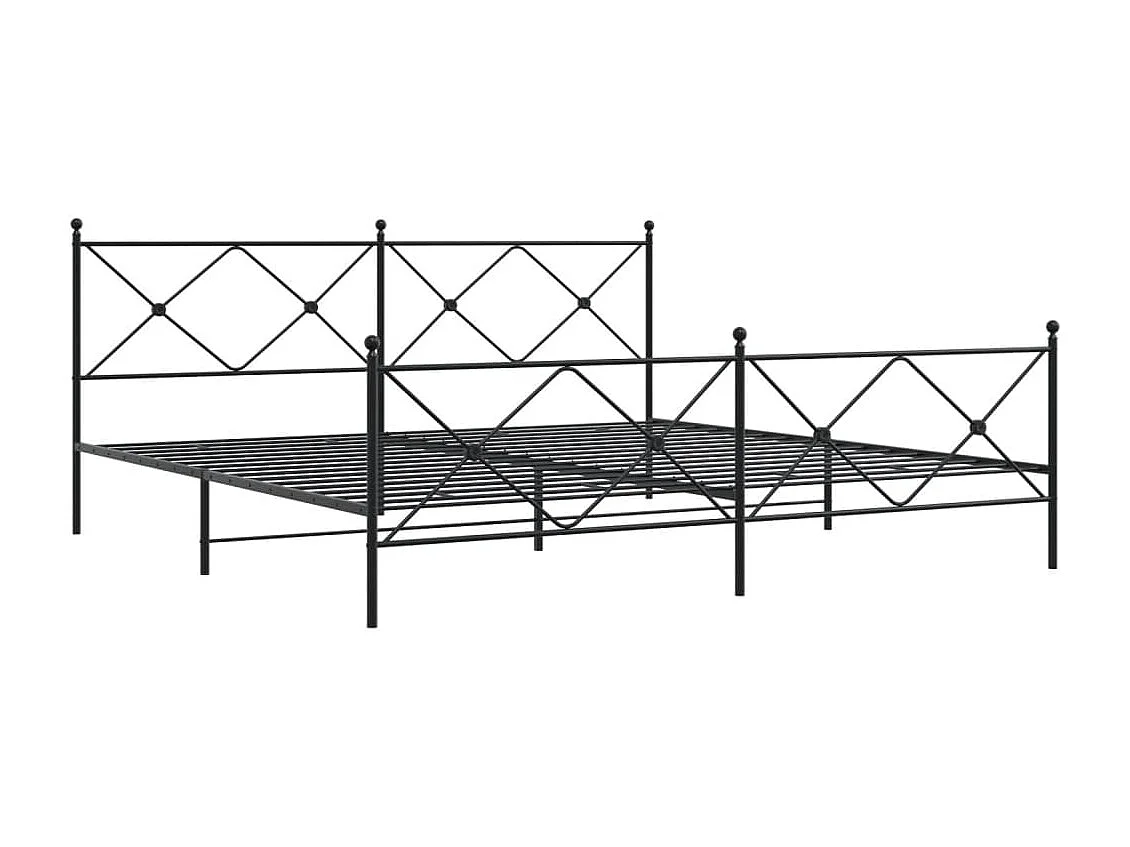 Lit double métal + tête de lit/pied de lit noir 193x203 cm FR84530