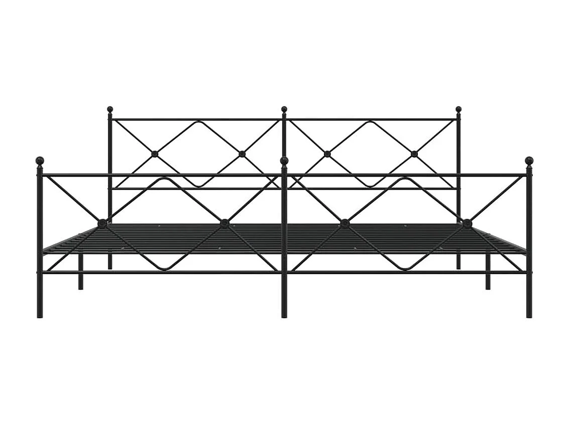 Lit double métal + tête de lit/pied de lit noir 193x203 cm FR84530